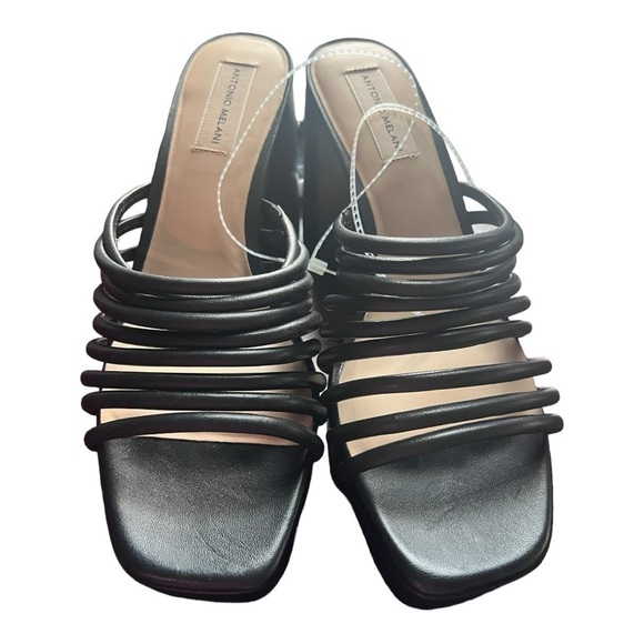 Antonio Melani Bree Tubular Black Slip On Block Heel Open Toe Sandals Size 9.5 - Picture 4 of 15